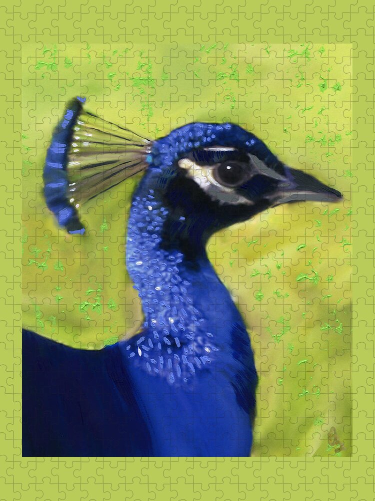 Peacock Jigsaw Puzzle featuring the painting Portrait of a Peacock by Deborah Boyd