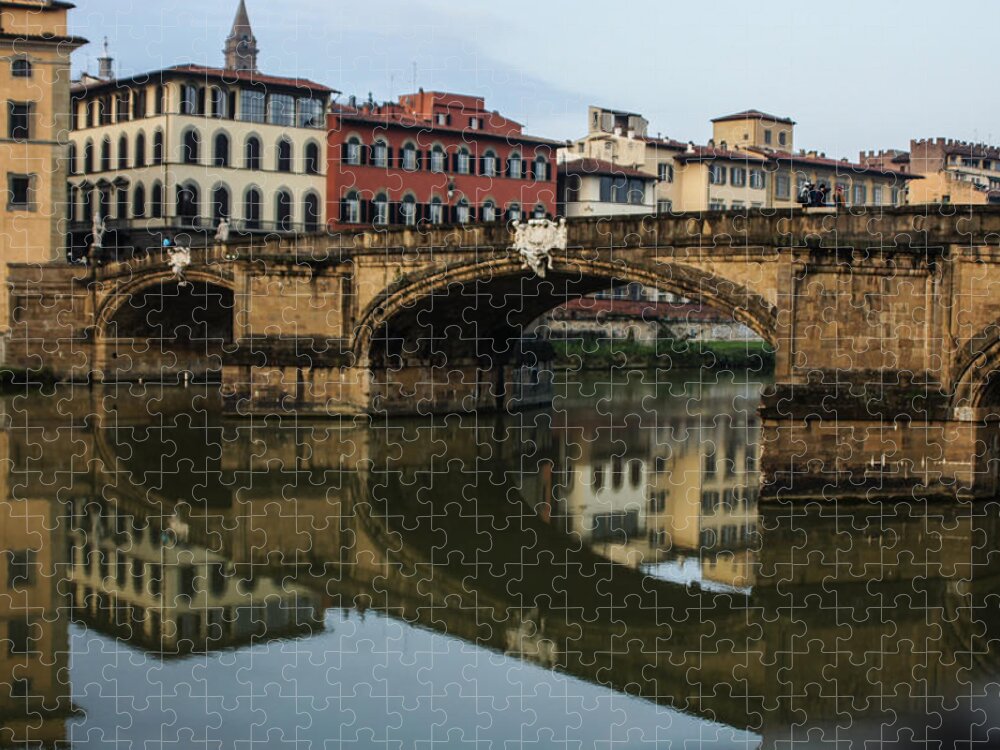 Georgia Mizuleva Jigsaw Puzzle featuring the photograph Postcard from Florence - Arno River and Ponte Santa Trinita by Georgia Mizuleva