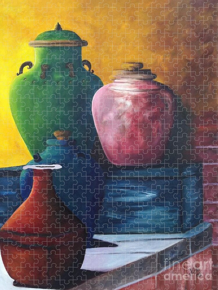Pots Jigsaw Puzzle featuring the painting Pots by Vikki Angel
