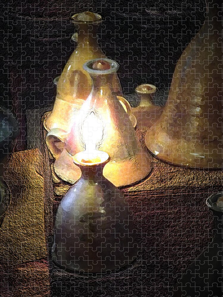 Ceramics Jigsaw Puzzle featuring the digital art Pottery Oil Lamp by Joyce Wasser