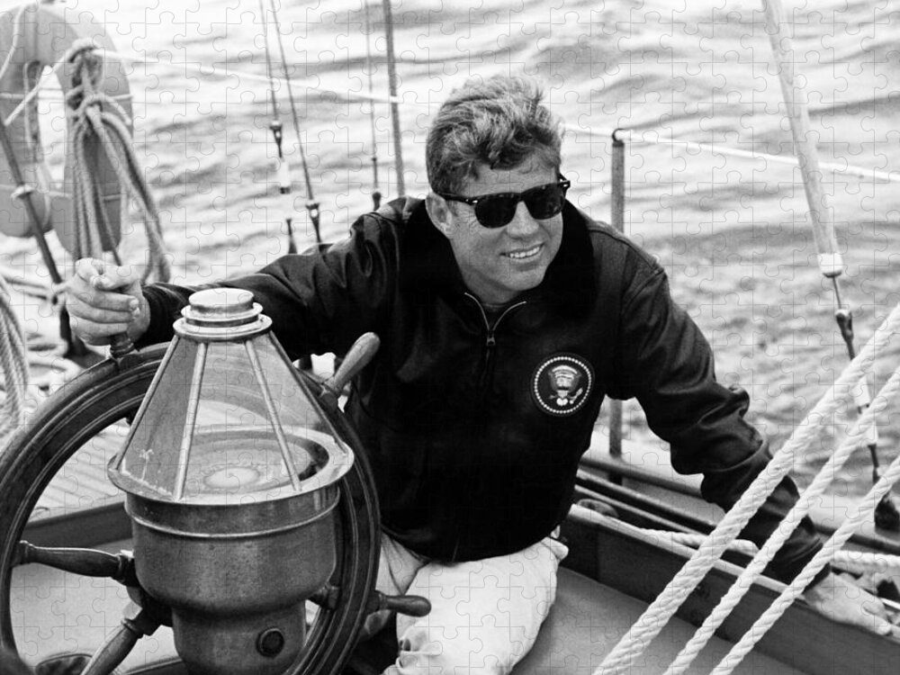 Jfk Jigsaw Puzzle featuring the photograph President John Kennedy Sailing by War Is Hell Store