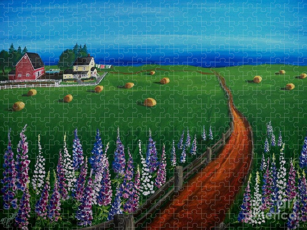 Prince Edward Island Jigsaw Puzzle featuring the painting Prince Edward Island Coastal Farm by Pat Davidson