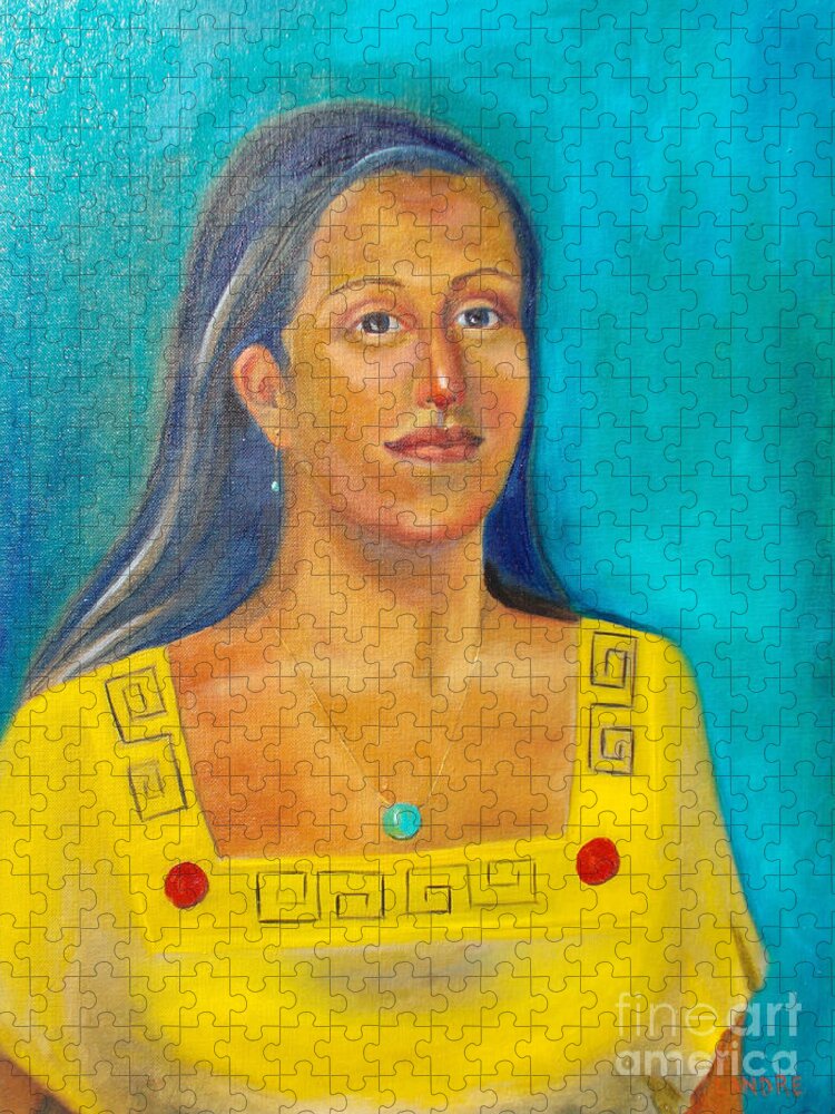 Aztec Jigsaw Puzzle featuring the painting Princess Izta by Lilibeth Andre