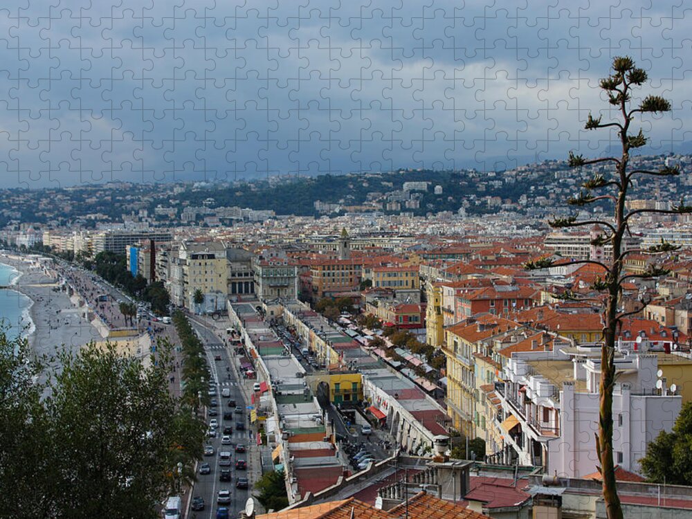 Promenade Des Anglais Jigsaw Puzzle featuring the photograph Promenade des Anglais and Cours Saleya from Above - Nice France French Riviera by Georgia Mizuleva