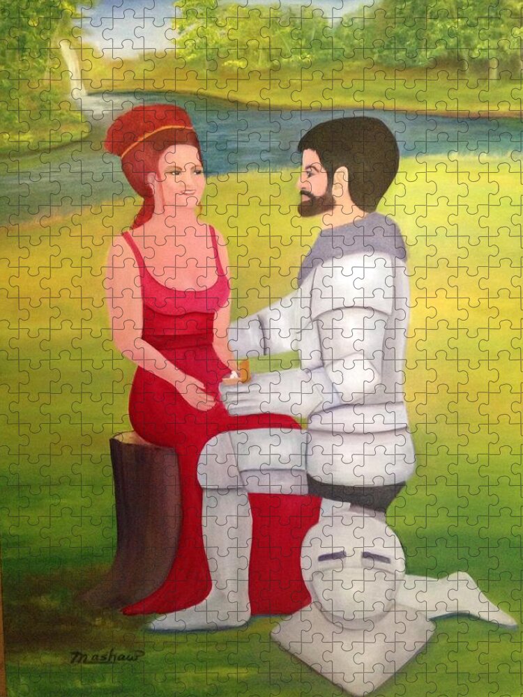 Red Hair Jigsaw Puzzle featuring the painting Proposal by Sheila Mashaw