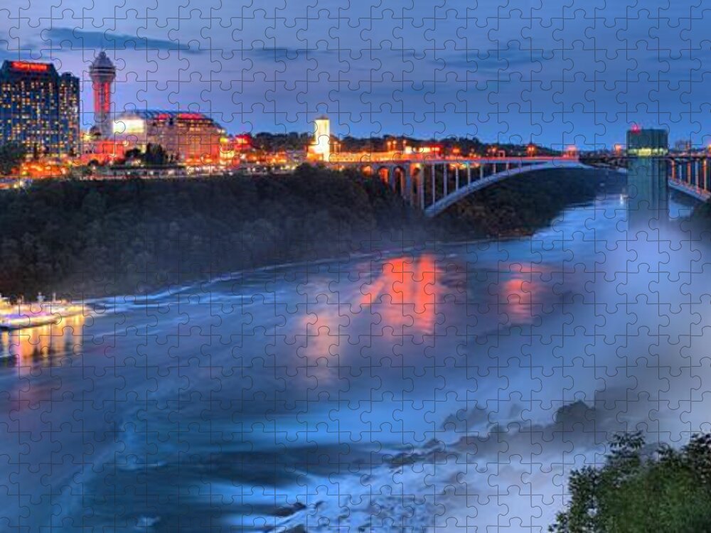 Niagara Falls Panorama Jigsaw Puzzle featuring the photograph Prospect Point Panorama At Niagara Falls by Adam Jewell