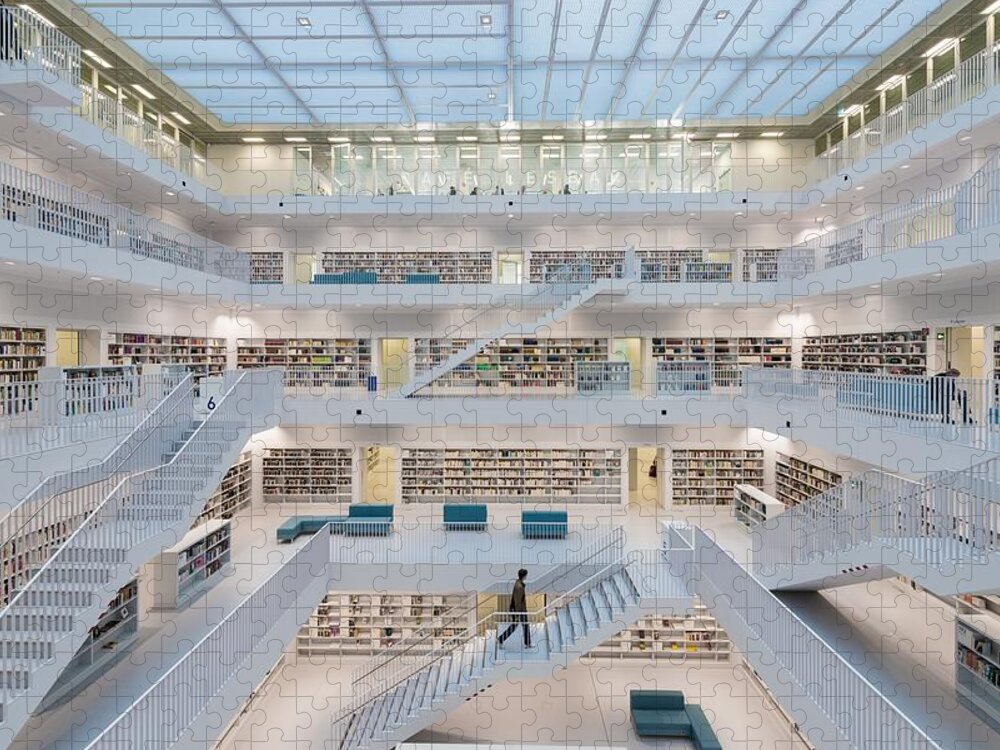 Library Jigsaw Puzzle featuring the photograph Public Library Stuttgart - modern architecture and lots of books by Matthias Hauser
