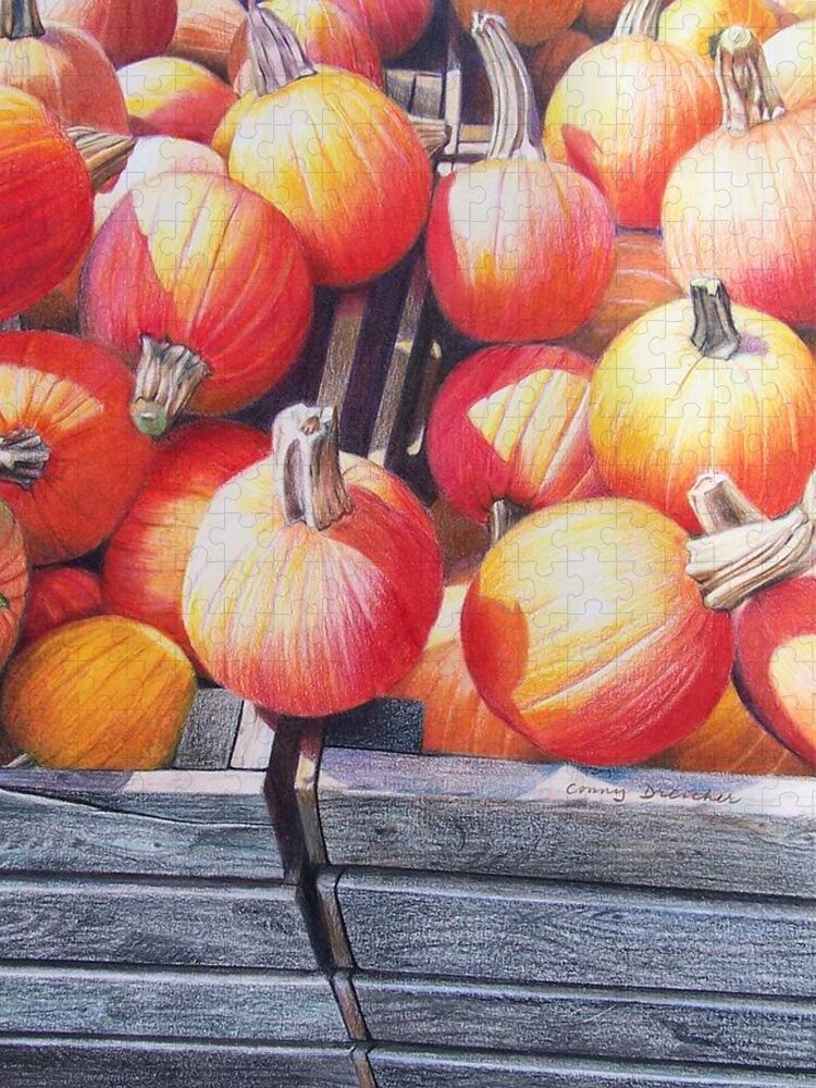 Pumpkins Jigsaw Puzzle featuring the painting Pumpkins by Constance Drescher