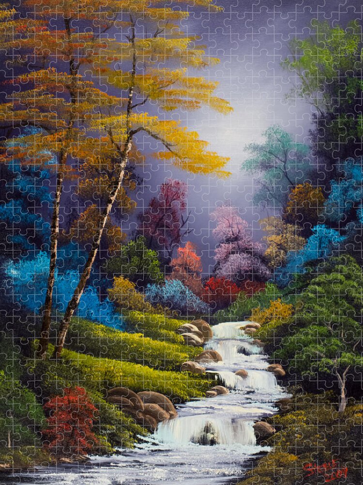 Landscape Jigsaw Puzzle featuring the painting Forest Fantasy by Chris Steele