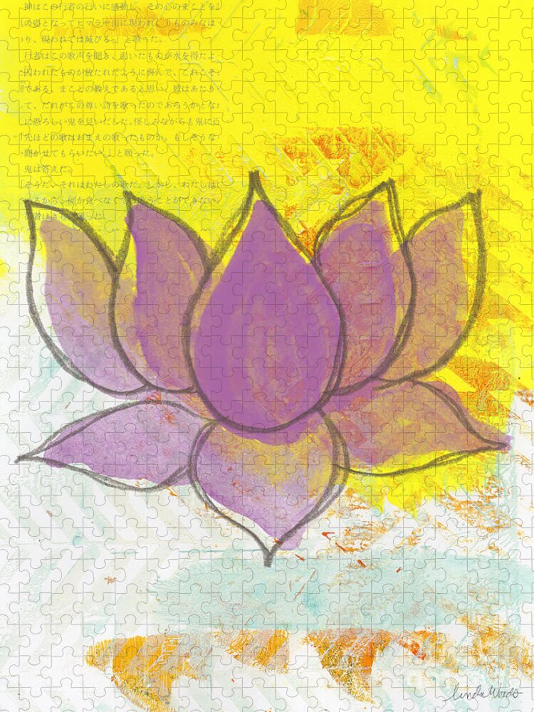 Lotus Puzzle featuring the painting Purple Lotus by Linda Woods