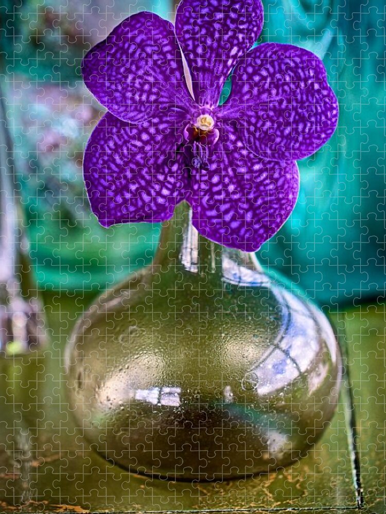 Purple Jigsaw Puzzle featuring the photograph Purple Orchid in Vase by Jade Moon 