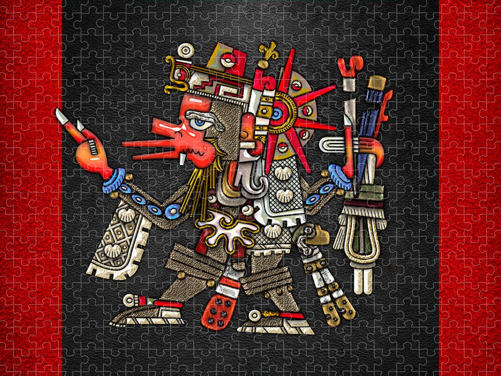 'treasures Of Mesoamerica' Collection By Serge Averbukh Jigsaw Puzzle featuring the digital art Quetzalcoatl in human warrior form - Codex Borgia by Serge Averbukh