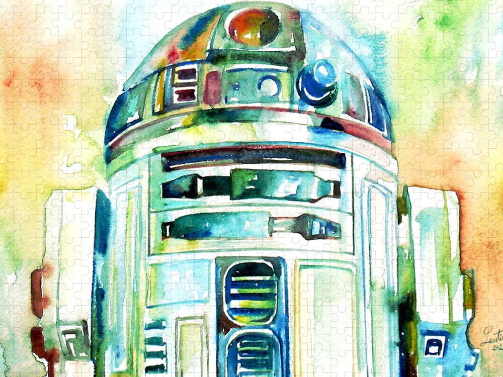 R2-d2 Jigsaw Puzzle featuring the painting R2-d2 Watercolor Portrait by Fabrizio Cassetta