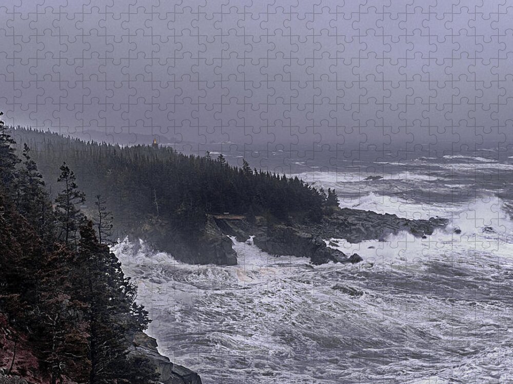 Lighthouses Photographs Jigsaw Puzzle featuring the photograph Raging Fury at Quoddy by Marty Saccone