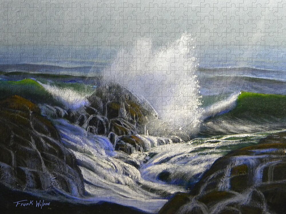 Seascape Jigsaw Puzzle featuring the painting Raging Surf by Frank Wilson
