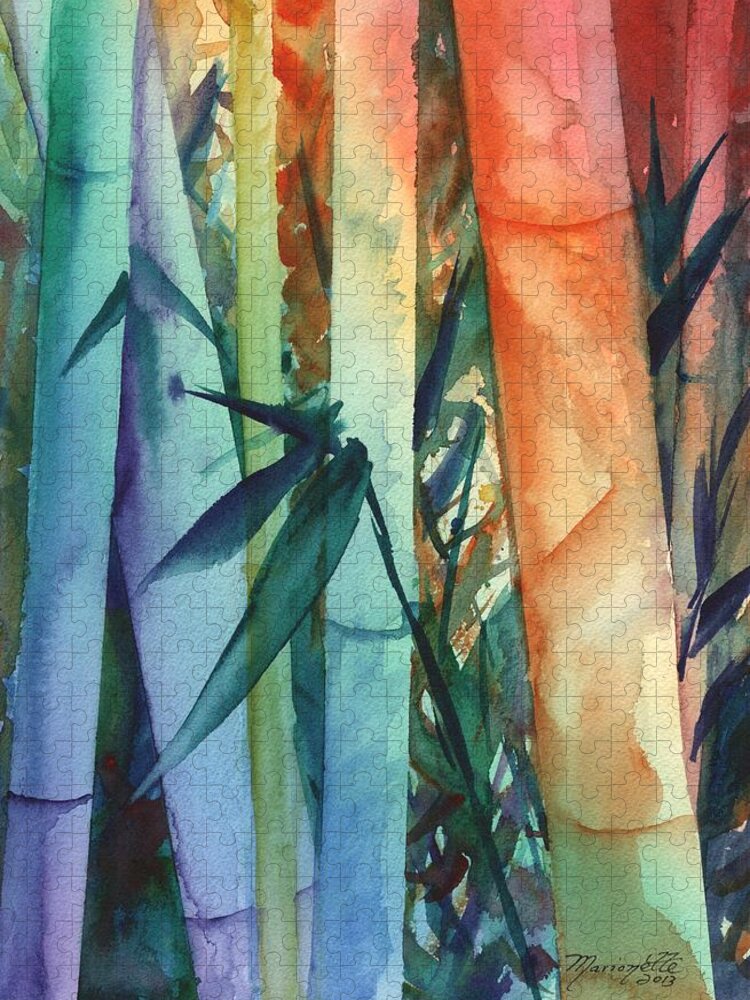 Rainbow Bamboo Jigsaw Puzzle featuring the painting Rainbow Bamboo 2 by Marionette Taboniar