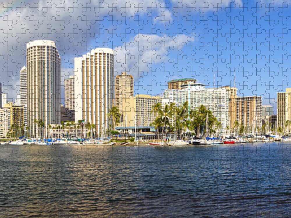 Waikiki Jigsaw Puzzle featuring the photograph Rainbow over Waikiki Honolulu Hawaii by Ken Brown