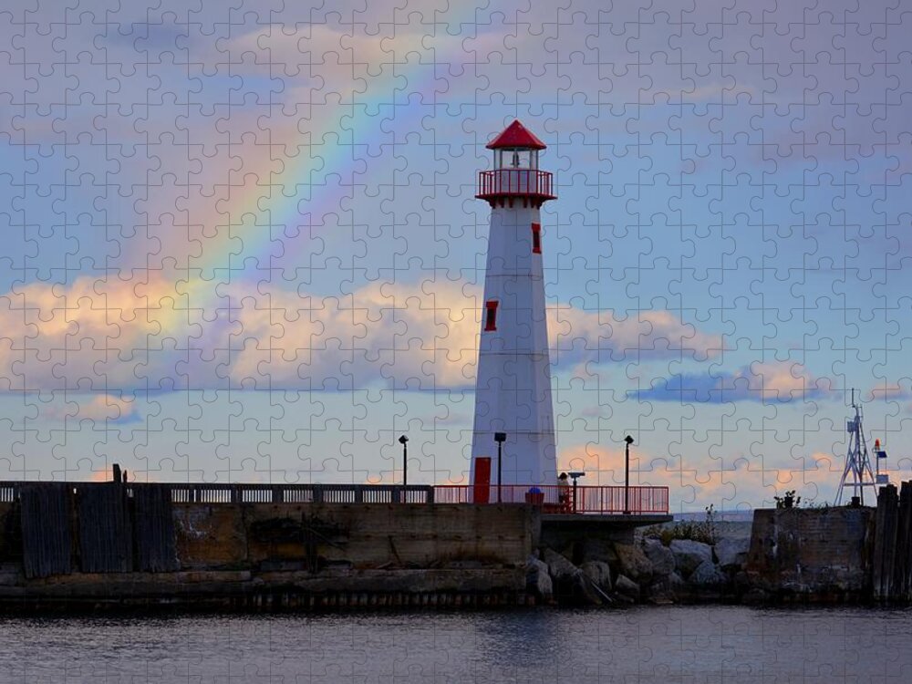 Rainbow Jigsaw Puzzle featuring the photograph Rainbow Over Watwatam Light by Keith Stokes