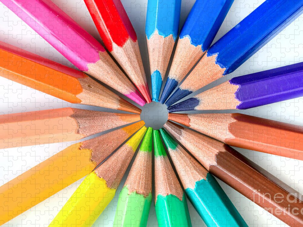 Pencils Jigsaw Puzzle featuring the photograph Rainbow colored pencils by Delphimages Photo Creations