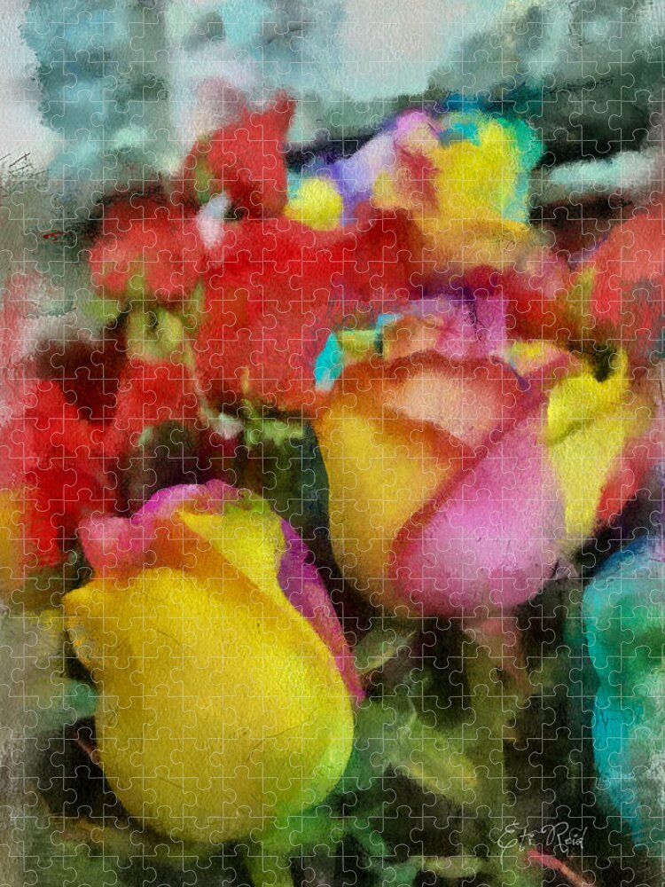 Rainbow Jigsaw Puzzle featuring the painting Rainbow roses watercolor digital painting by Eti Reid
