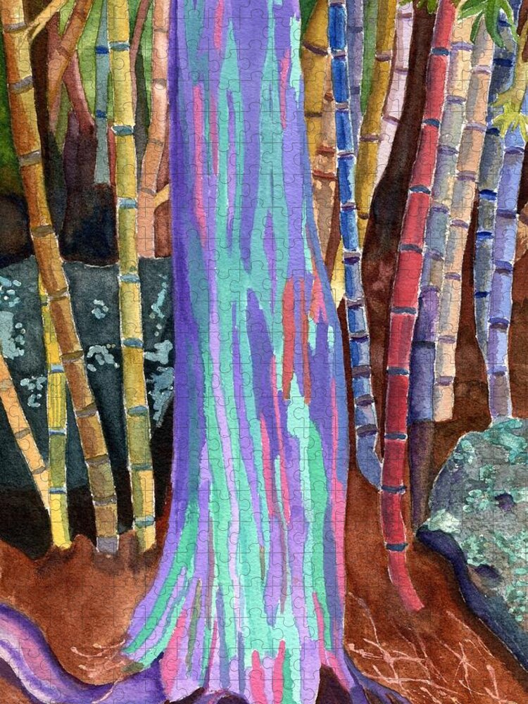 Rainbow Eucalyptus Jigsaw Puzzle featuring the painting Rainbow Tree by Lynne Reichhart