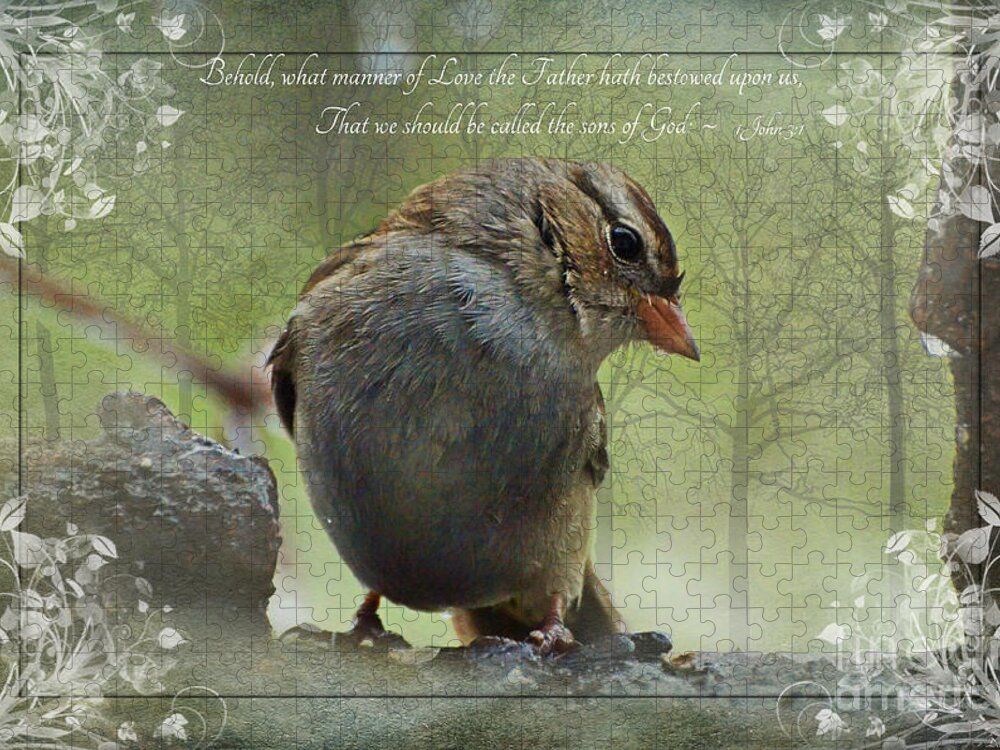 Nature Jigsaw Puzzle featuring the photograph Rainy Day Sparrow with verse by Debbie Portwood