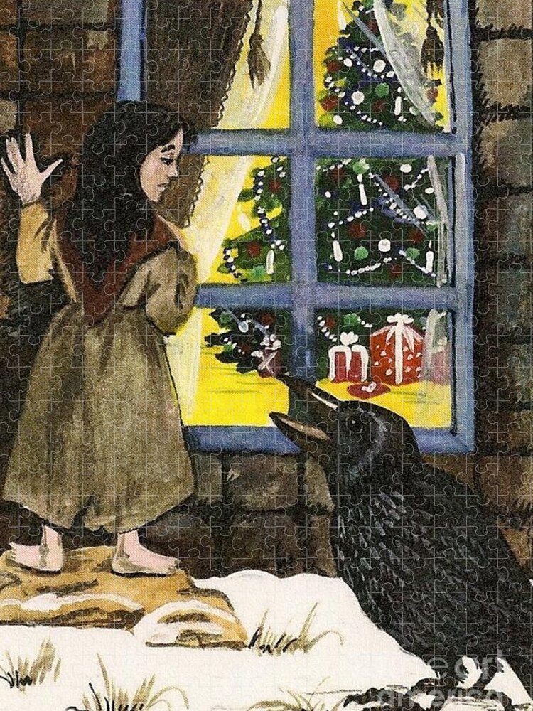 Print Jigsaw Puzzle featuring the painting Raven of Christmas Future by Margaryta Yermolayeva