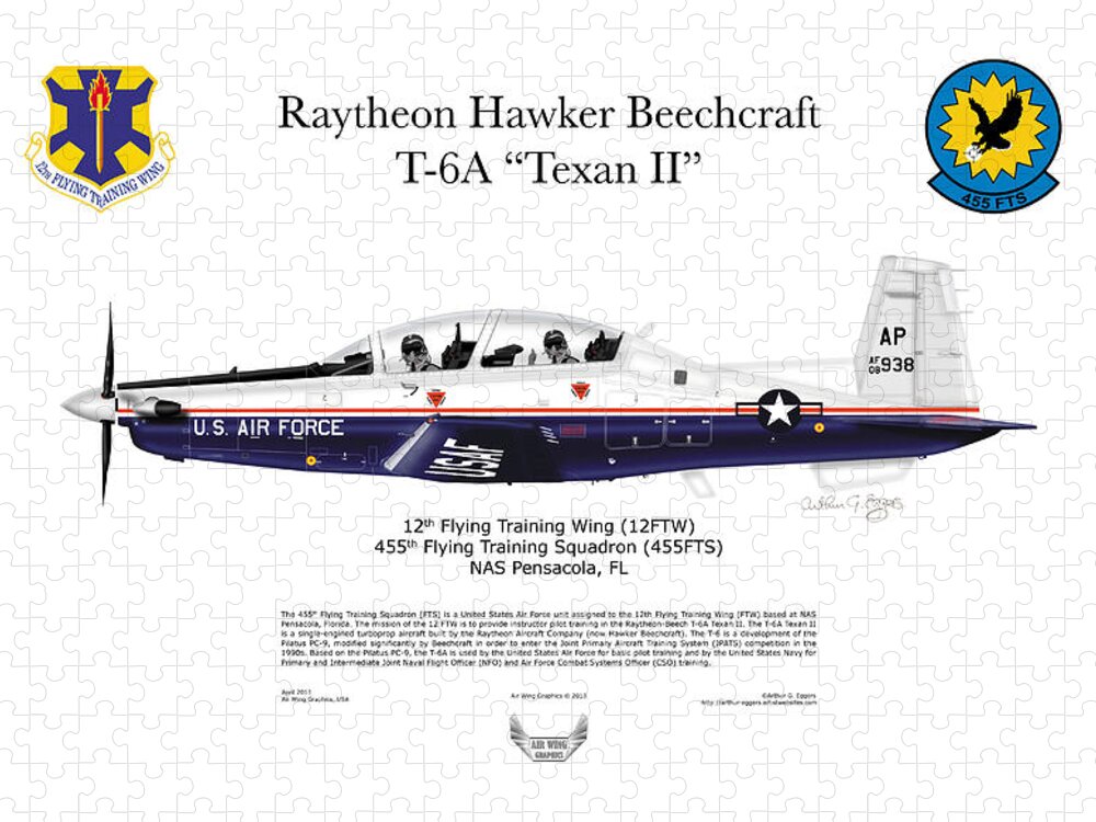 Raytheon Jigsaw Puzzle featuring the digital art Raytheon Hawker Beechcraft T-6A Texan II by Arthur Eggers