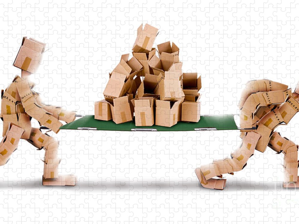 Recycling Jigsaw Puzzle featuring the photograph Recycling boxes by box characters and stretcher by Simon Bratt