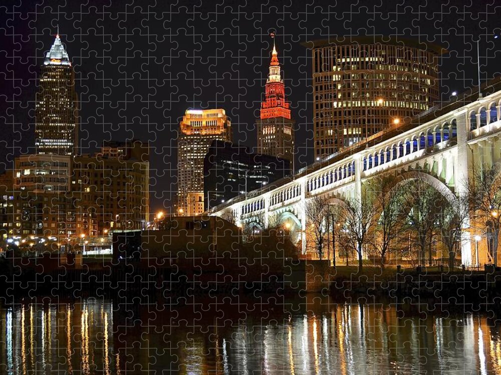 Cleveland Jigsaw Puzzle featuring the photograph Red and Gold by Frozen in Time Fine Art Photography