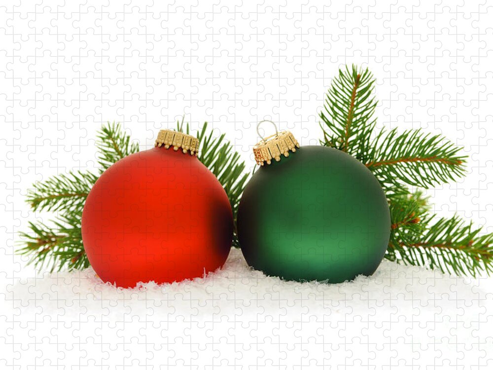 Christmas Jigsaw Puzzle featuring the photograph Red and green Christmas baubles by Elena Elisseeva