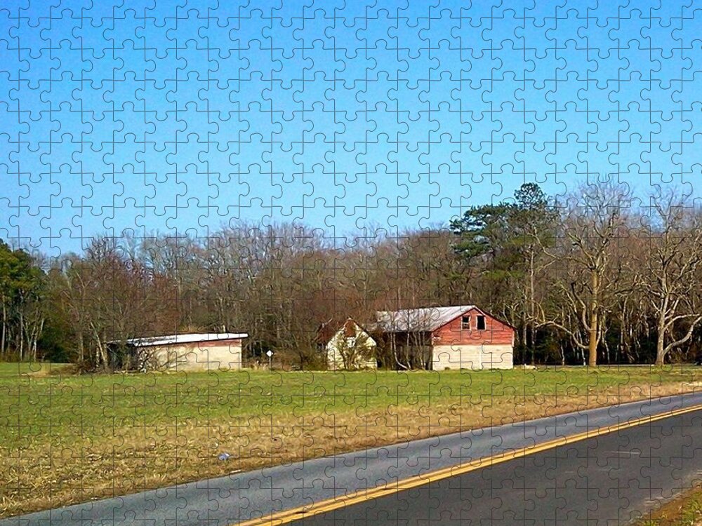 Red Jigsaw Puzzle featuring the photograph Red and White Barn With Trees by Chris W Photography AKA Christian Wilson