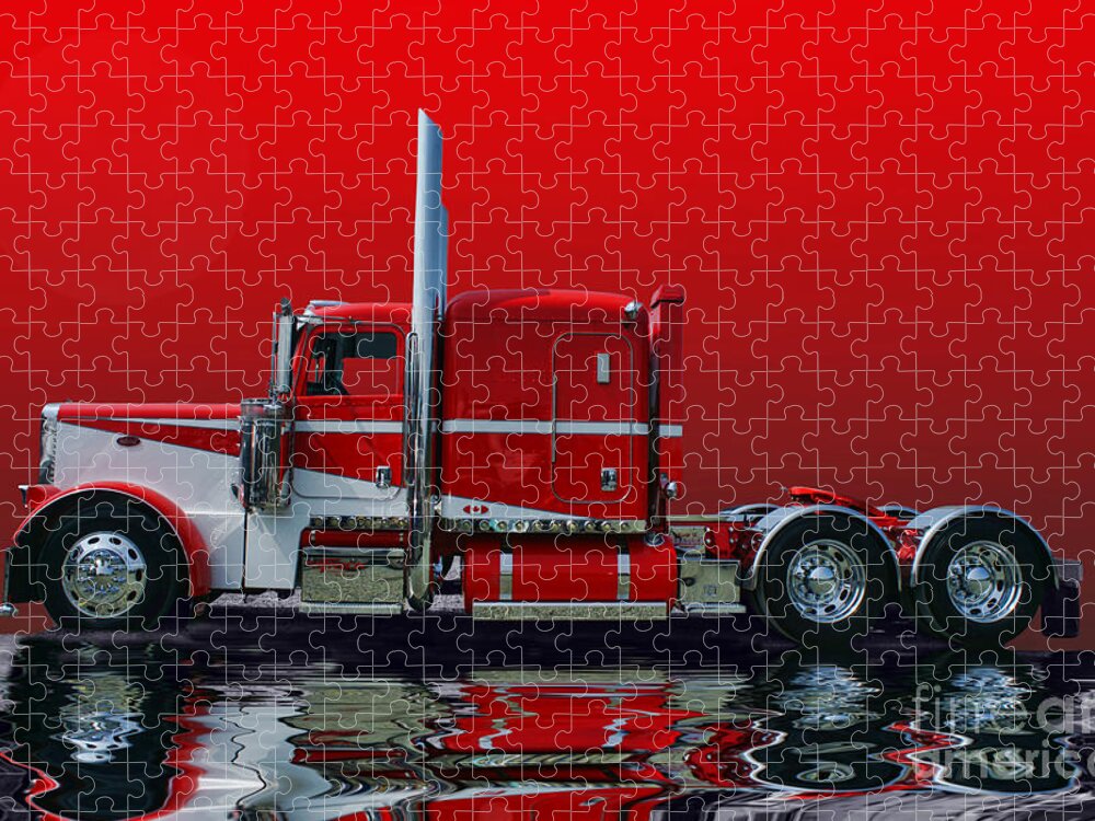 Big Rigs Jigsaw Puzzle featuring the photograph Red and White Peterbilt abstract by Randy Harris