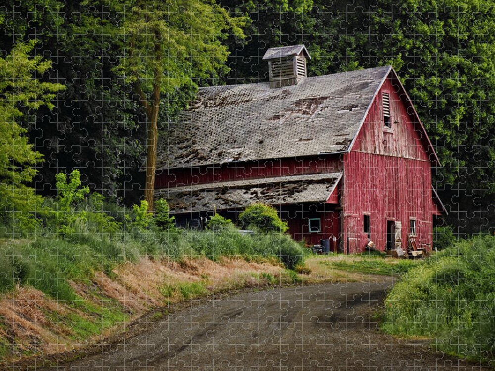 Red Barn Jigsaw Puzzle featuring the photograph Red Barn - County Road by Nikolyn McDonald