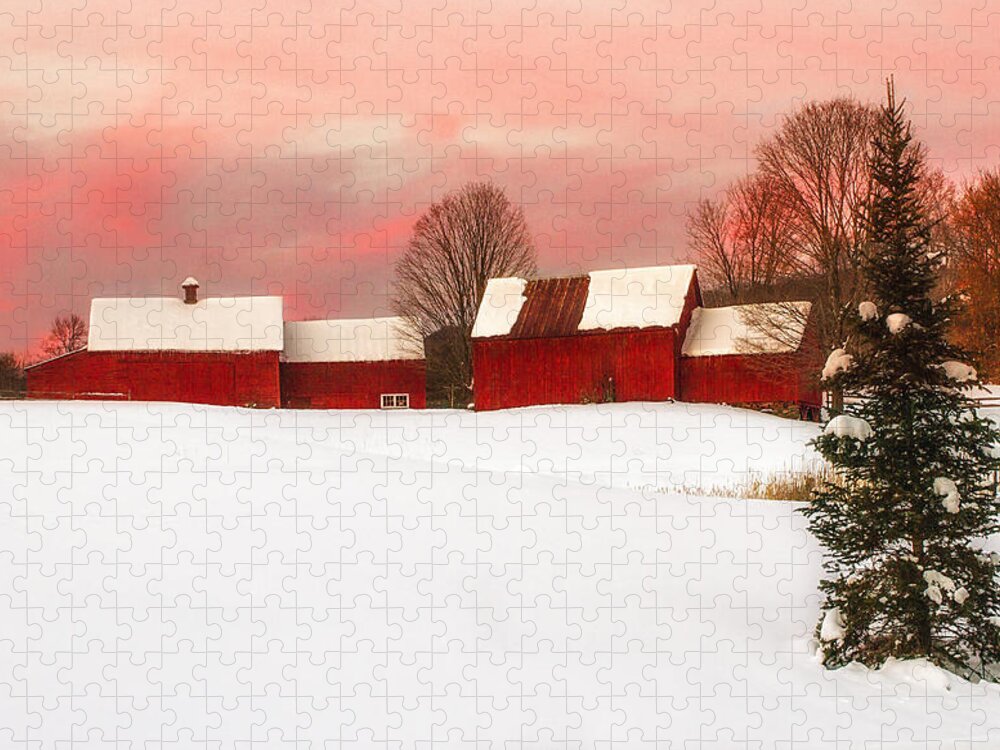 Red Barn Jigsaw Puzzle featuring the photograph Red Barn Sunset by John Vose