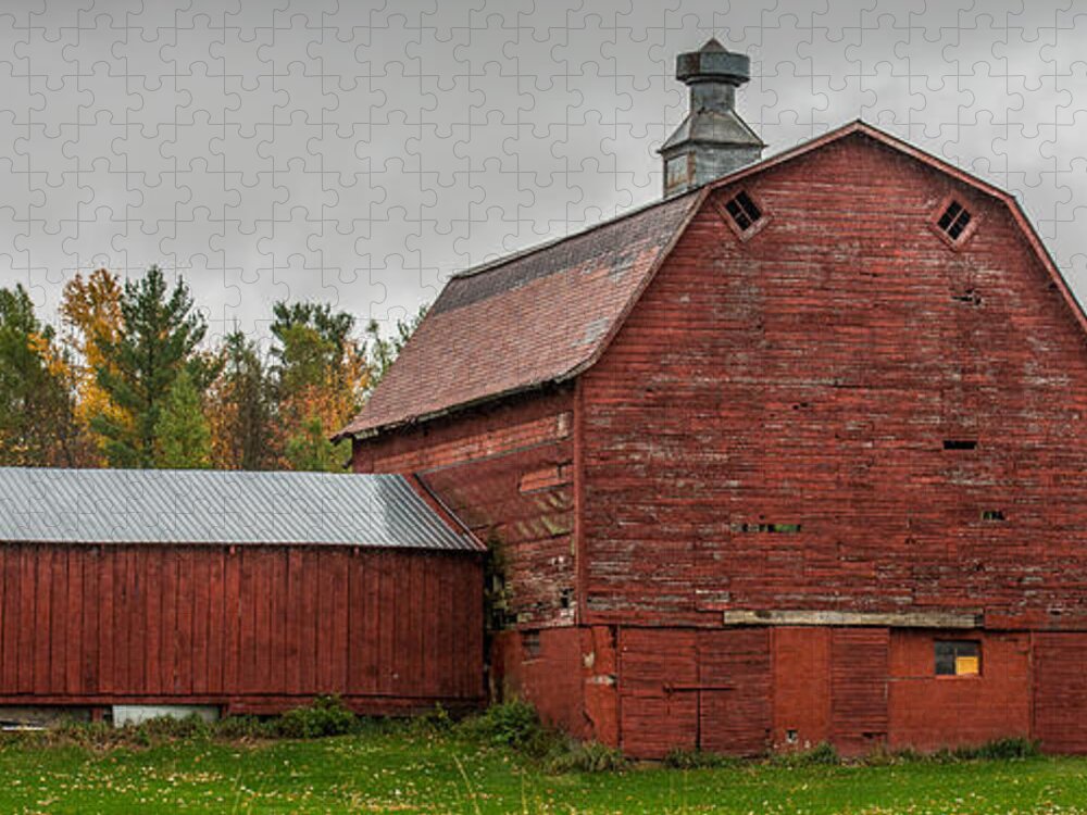 Barn Jigsaw Puzzle featuring the photograph Red Barn With Fall Colors by Paul Freidlund