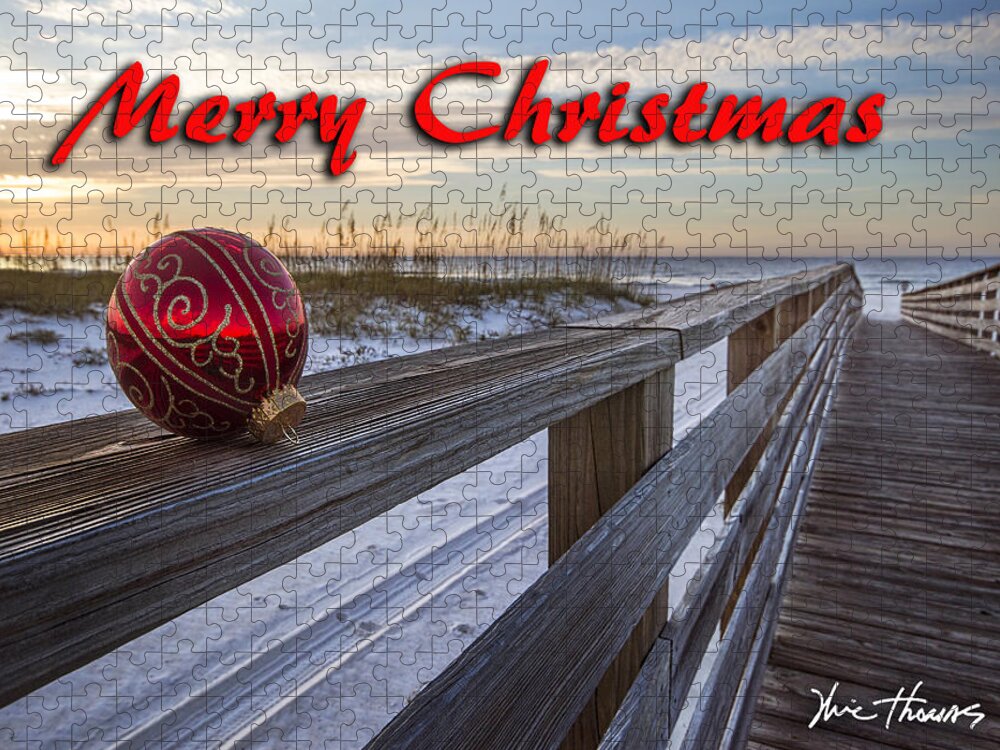 Christmas Jigsaw Puzzle featuring the digital art Red Bulb on the Rail by Michael Thomas