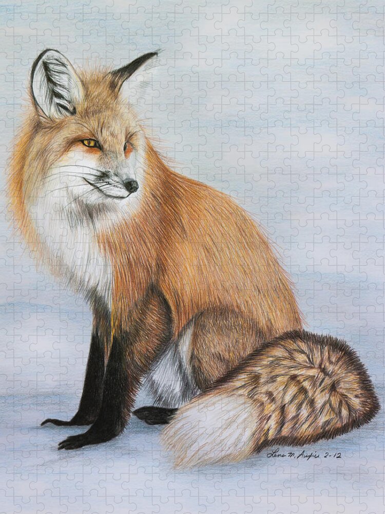Drawing Jigsaw Puzzle featuring the drawing Red Fox by Lena Auxier