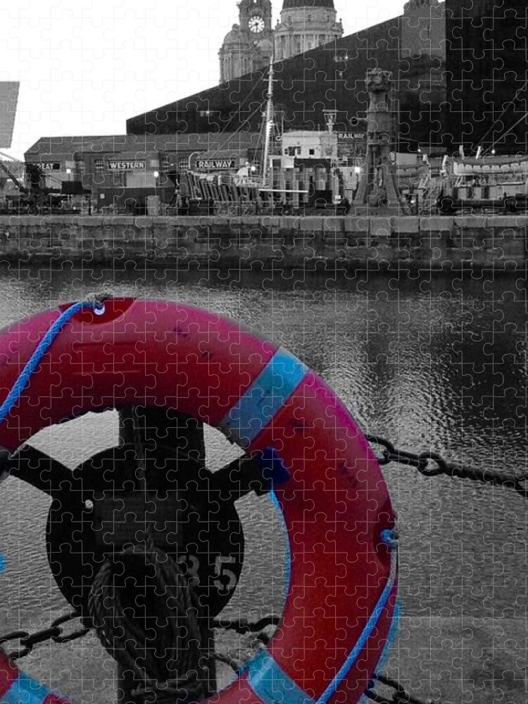 Red Colour Splash Jigsaw Puzzle featuring the photograph Red Lifebelt At Albert Dock 2 by Joan-Violet Stretch