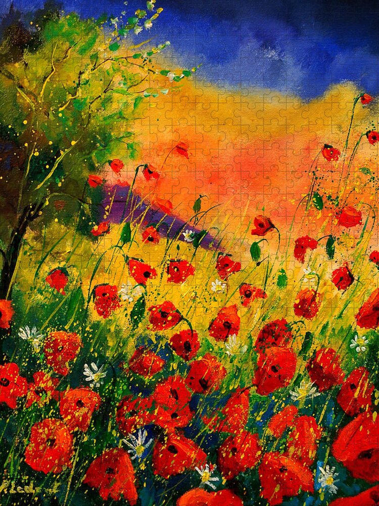 Poppies Jigsaw Puzzle featuring the painting Red Poppies 45 by Pol Ledent
