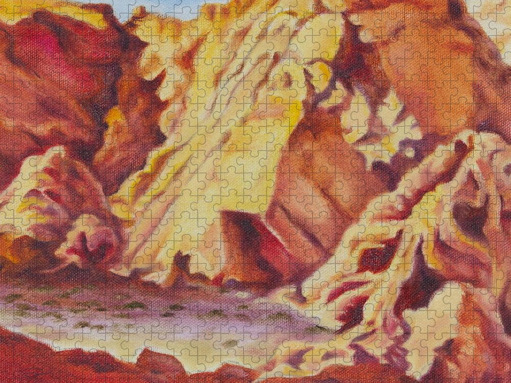 Southwest Rock Formation Jigsaw Puzzle featuring the painting Red Rocks by Michele Myers