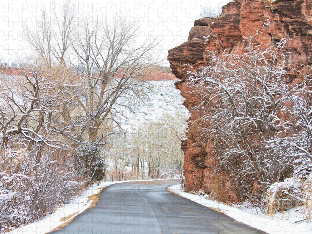 Red Rocks Jigsaw Puzzle featuring the photograph Red Rocks Winter Landscape Drive by James BO Insogna