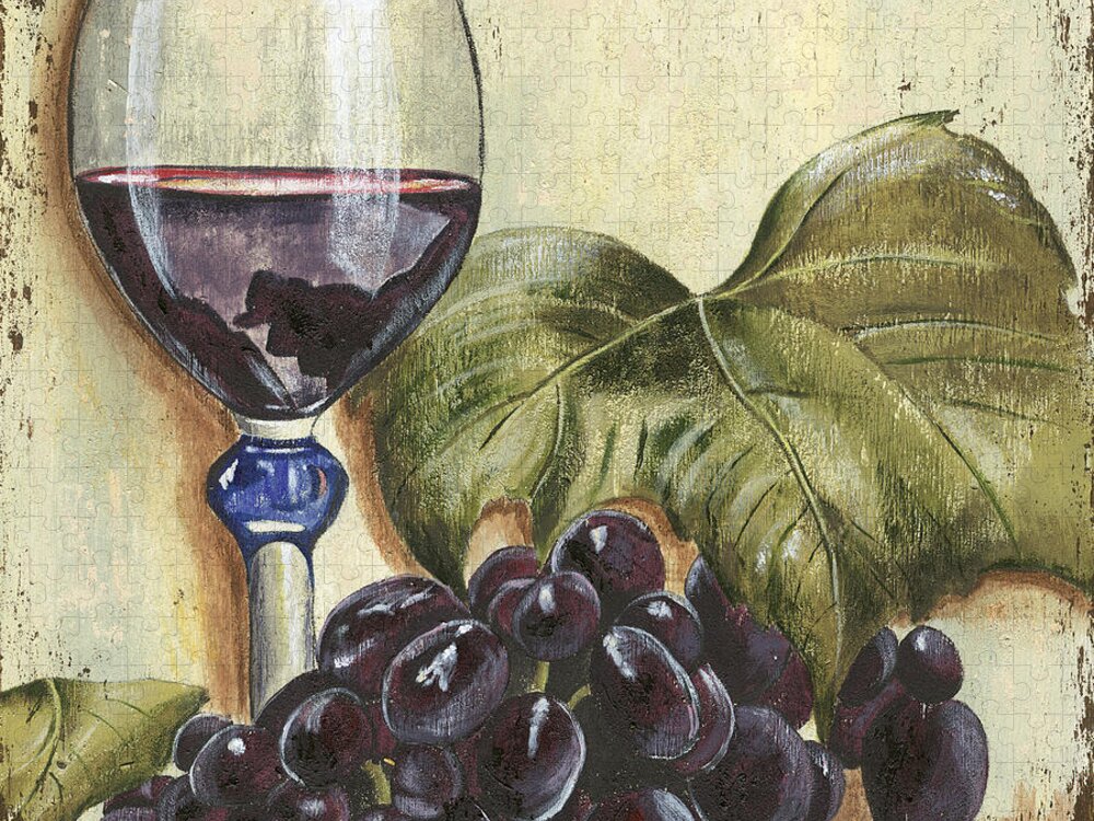 Wine Jigsaw Puzzle featuring the painting Red Wine And Grape Leaf by Debbie DeWitt