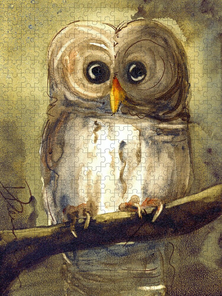 Owl Jigsaw Puzzle featuring the painting Redbird Cottage Owl by Dawn Derman