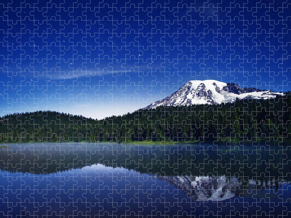 Mount Rainier Jigsaw Puzzle featuring the photograph Reflection Lake Stars by Darren White