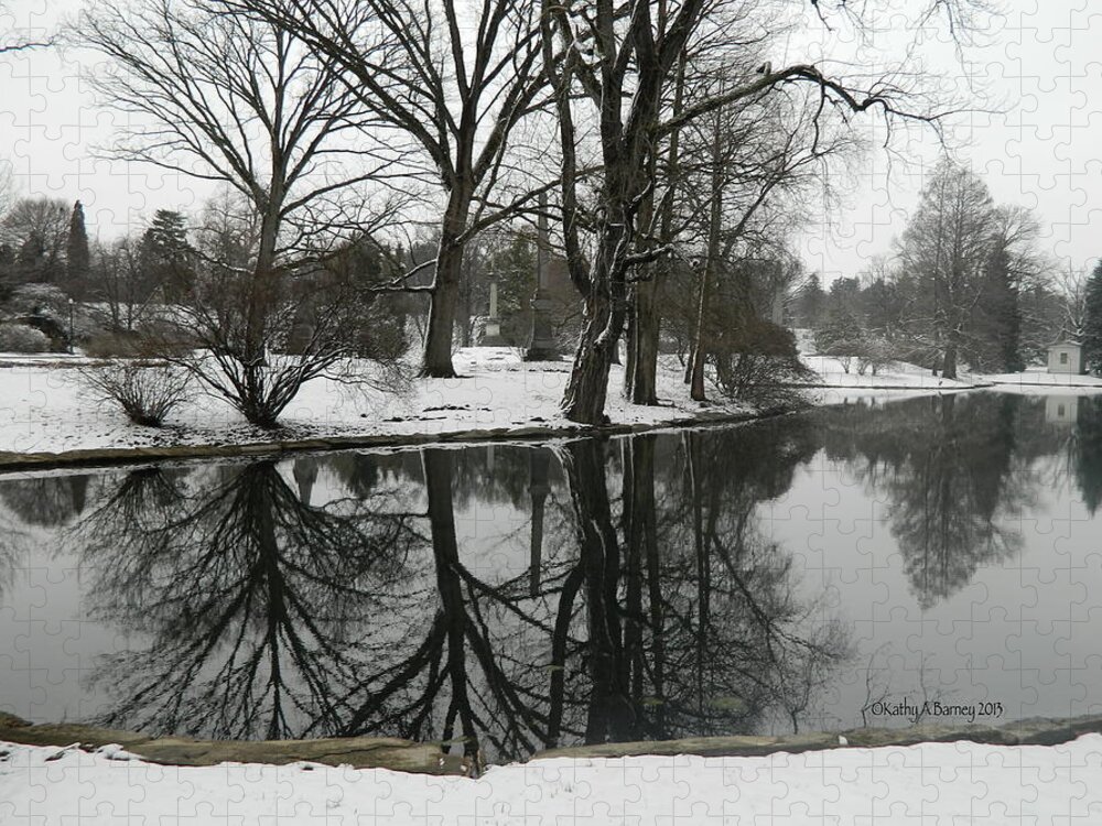 Pool Jigsaw Puzzle featuring the photograph Reflection Pond Spring Grove Cemetery by Kathy Barney