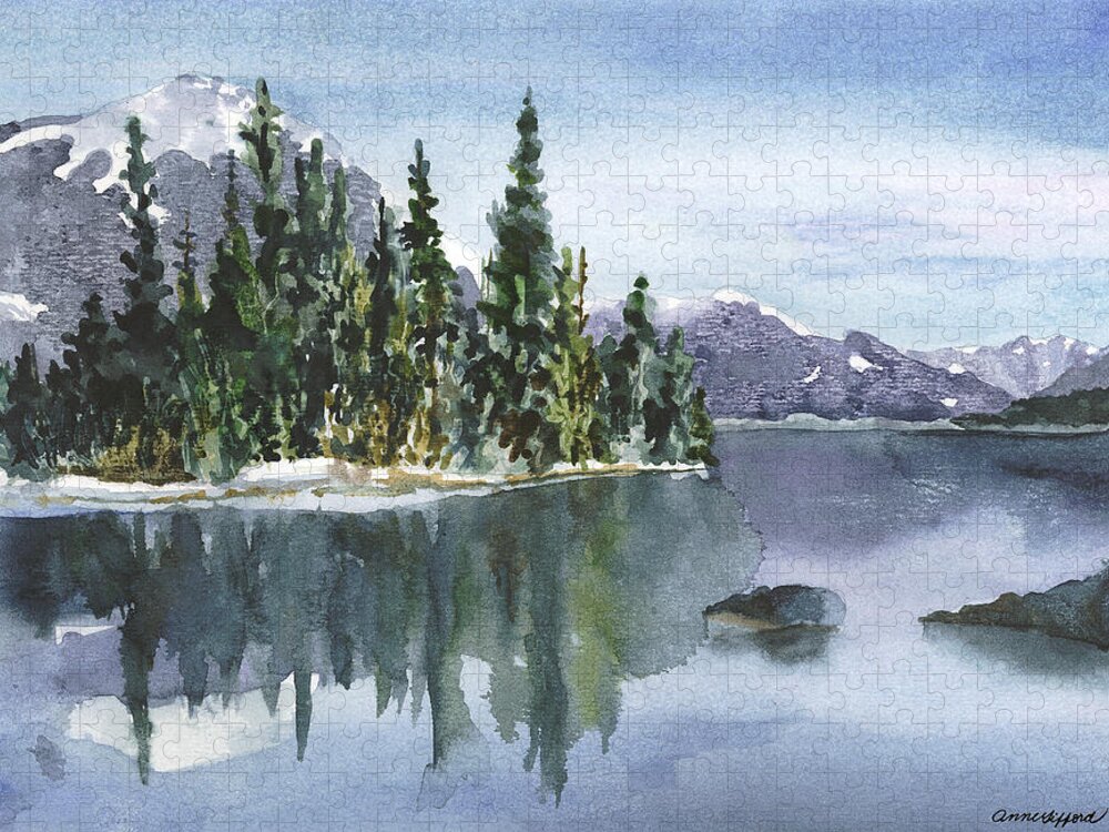Lake Painting Jigsaw Puzzle featuring the painting Reflections by Anne Gifford