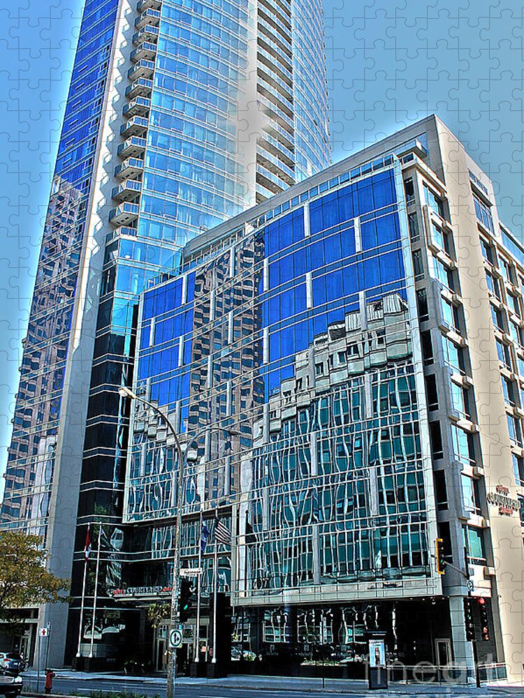 Hotel Jigsaw Puzzle featuring the photograph Reflections in Hotel Marriott in downtown Montreal by Nina Silver