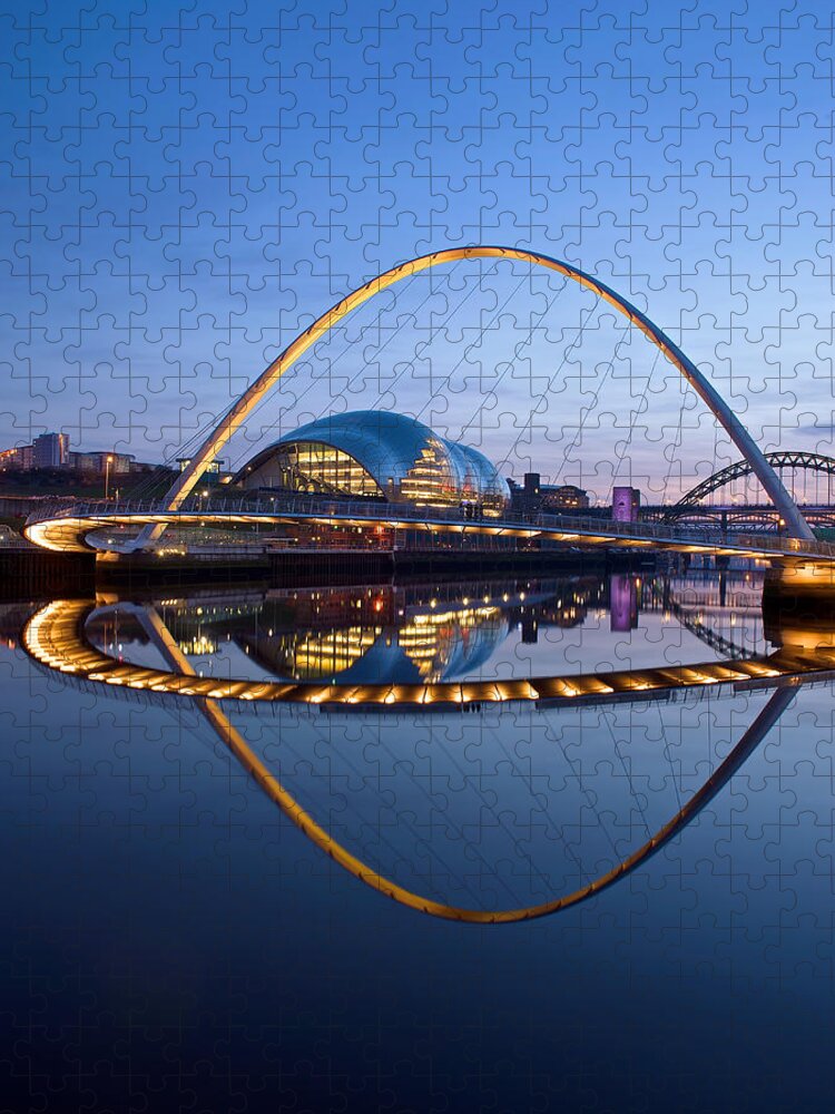 Newcastle Jigsaw Puzzle featuring the photograph Reflections of the Millenium Bridge by Stephen Taylor