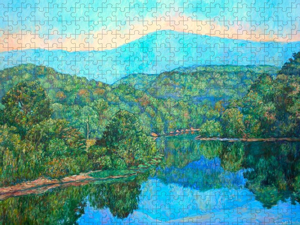 Mountainscape Jigsaw Puzzle featuring the painting Reflections on the James River by Kendall Kessler